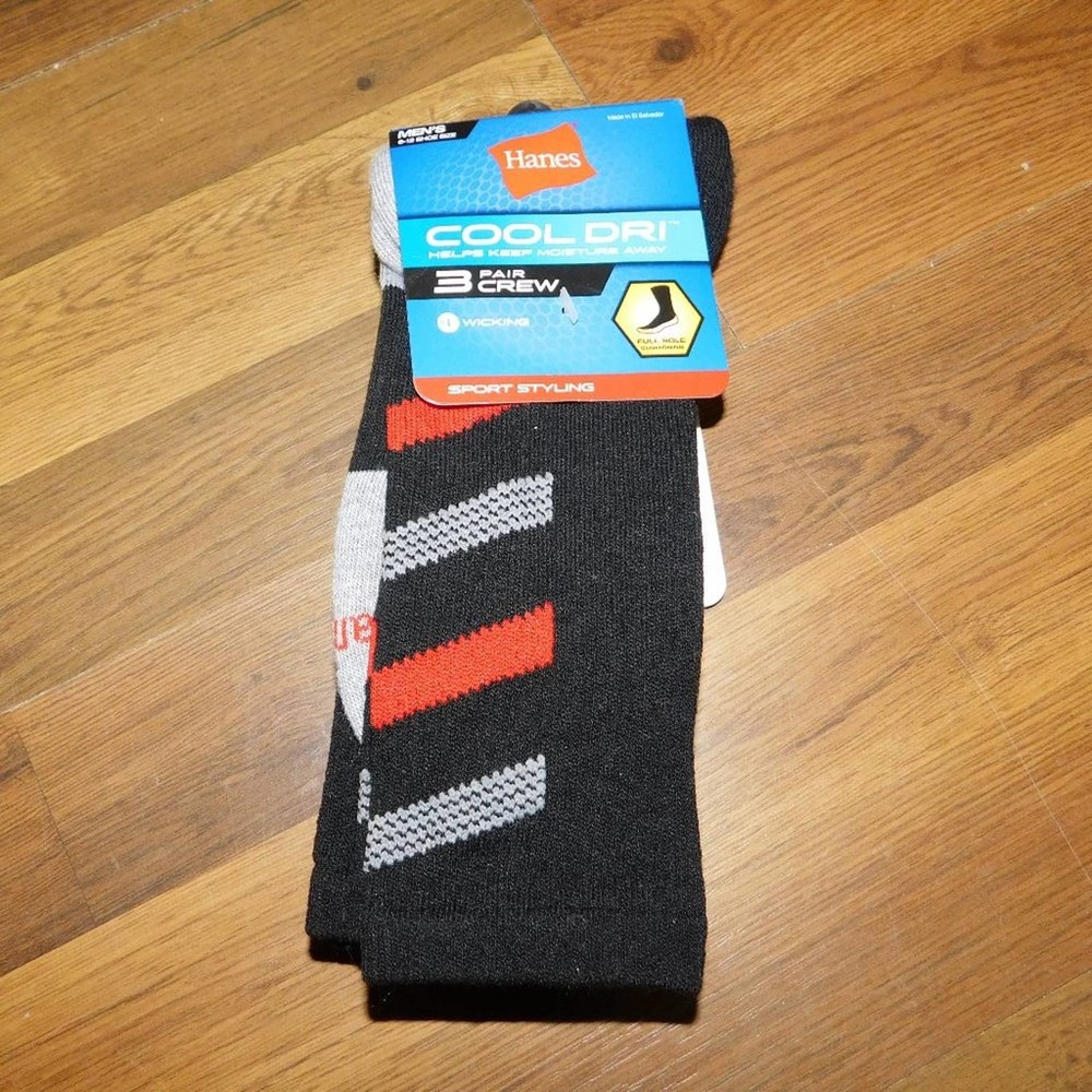Hanes Cool Dri 3 pair Men's Crew Socks 6-12